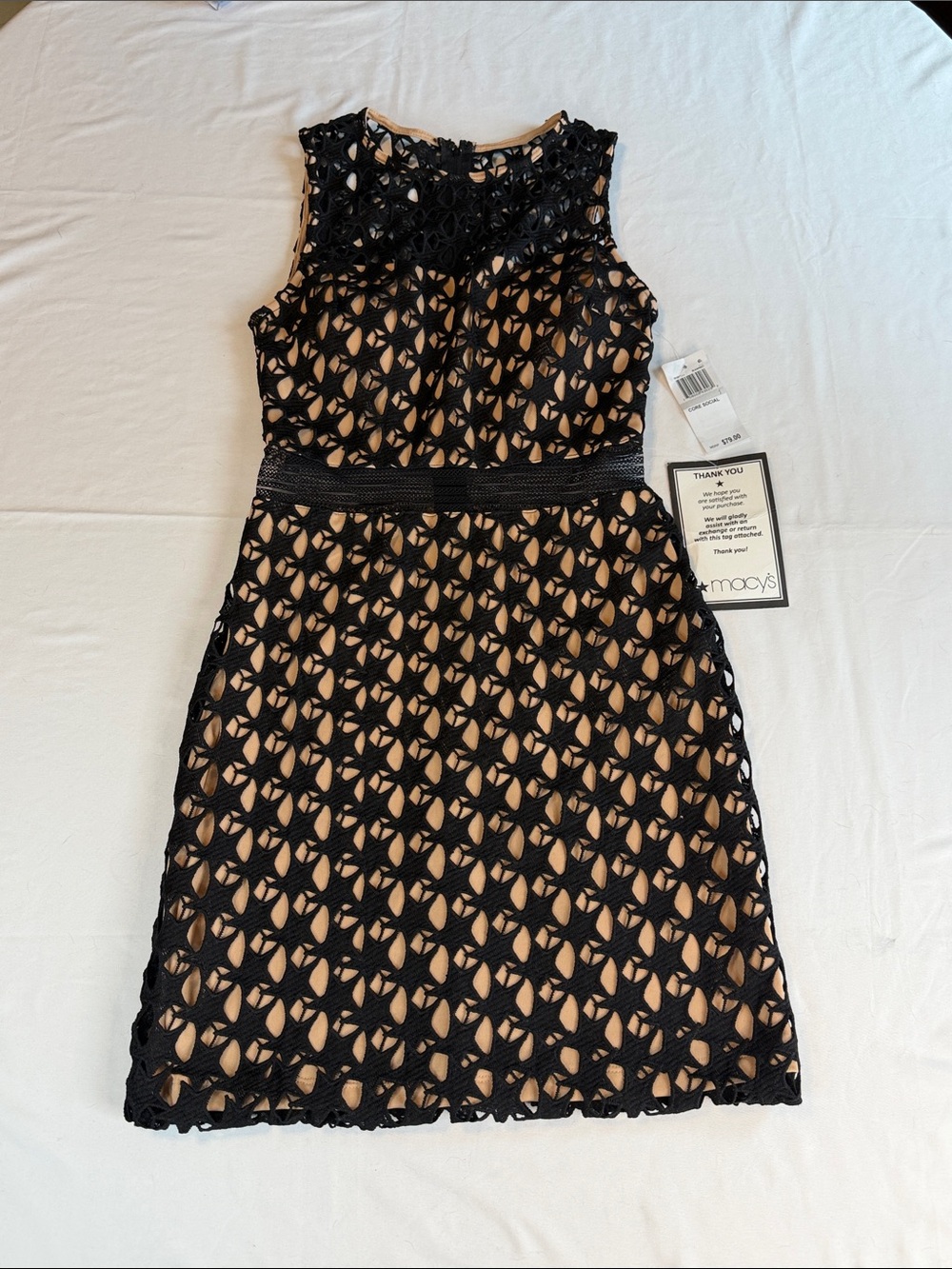 City Studio Black Crochet Overlay Dress with Nude Lining